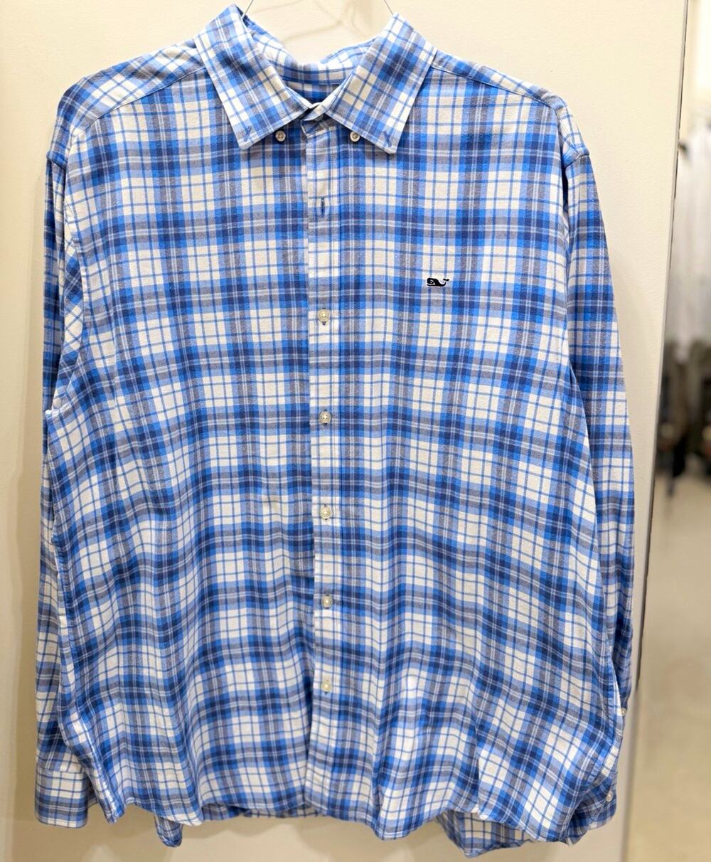 Vineyard Vines Whale Shirt XL Plaid Long Sleeve Button-Light Flannel cotton
